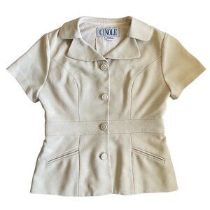 Cinole Women's Ivory Cream Short Sleeve Button Up Notch Collar Blazer Top Size M
